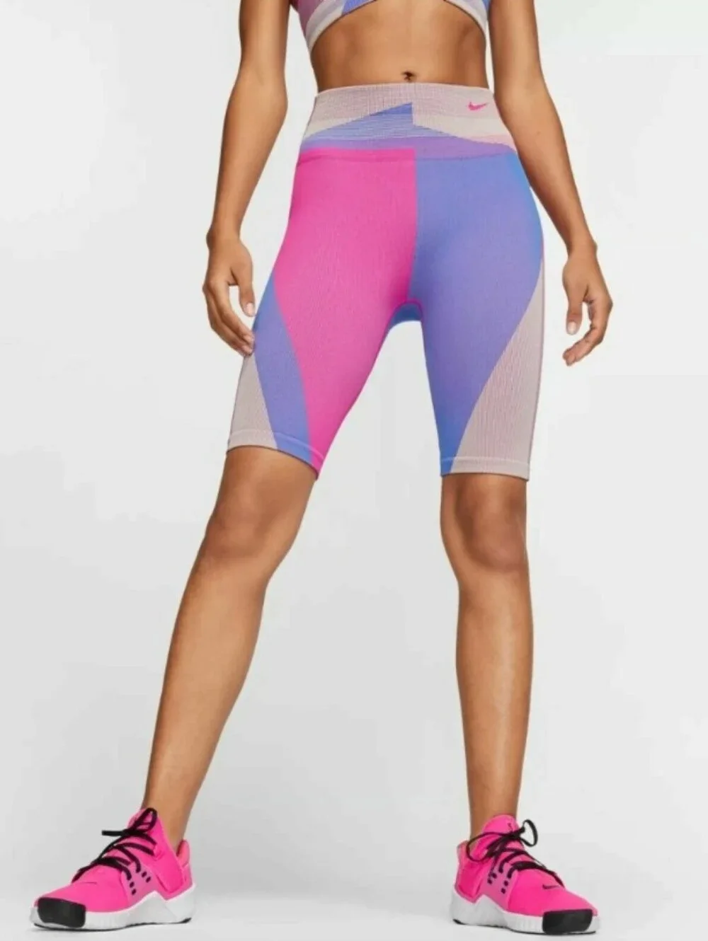 Nike Colorblock High-Rise Bike Shorts - Hot Pink, Lavender & Pale Pink